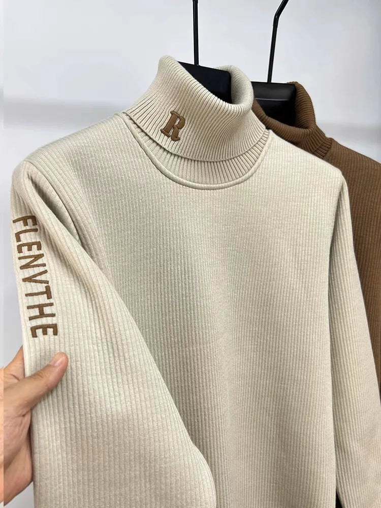 Men’s Luxury High‑Neck R‑Embroidery Sweater