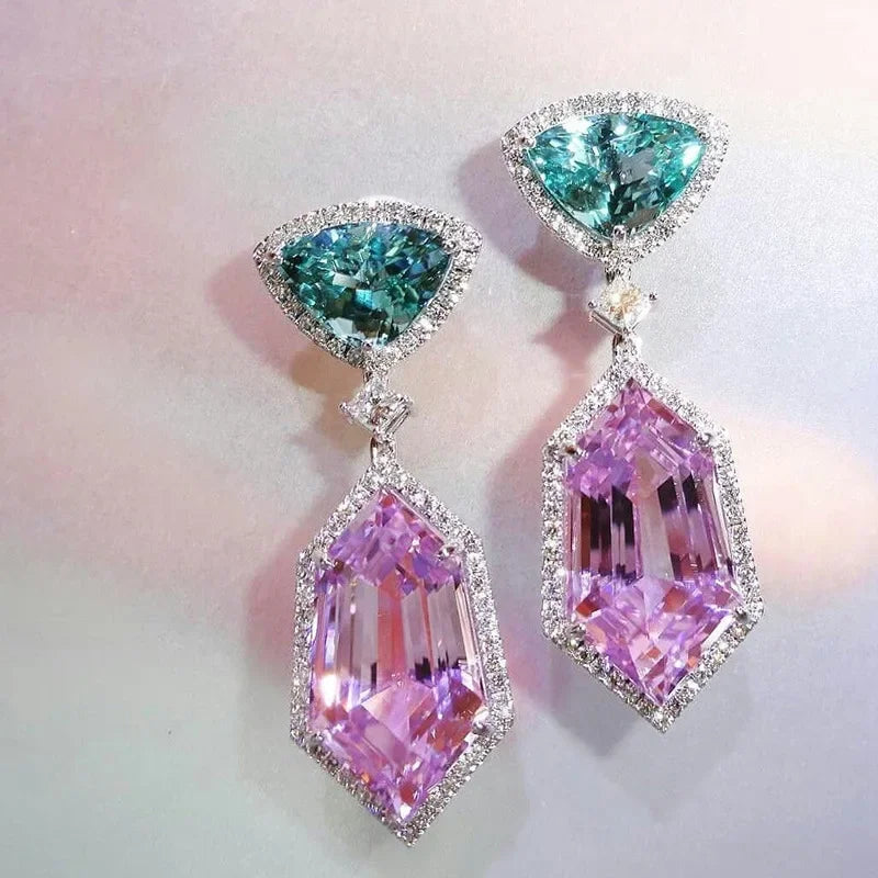 2025 New Arrivals Fashion Luxury silver color korean Zircon Stud Pink Earing Earrings For Women Girl Party Gift Jewelry Z7