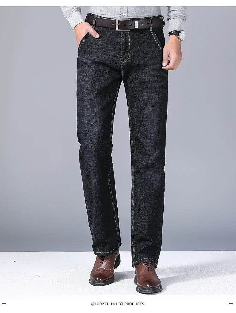 Straight‑Leg Micro‑Elastic Jeans