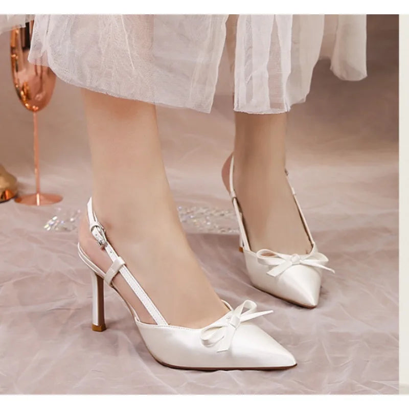 Luxury Satin Butterfly‑Knot Slingback Wedding Pumps