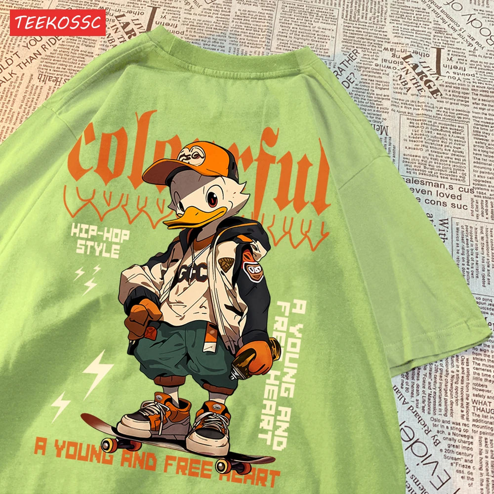 Handsome And Cool Duck Pattern Printing T-Shirt Cotton Fashion T-Shirt Women'S Trendy Cool Clothes Breathable Cartoon Tees