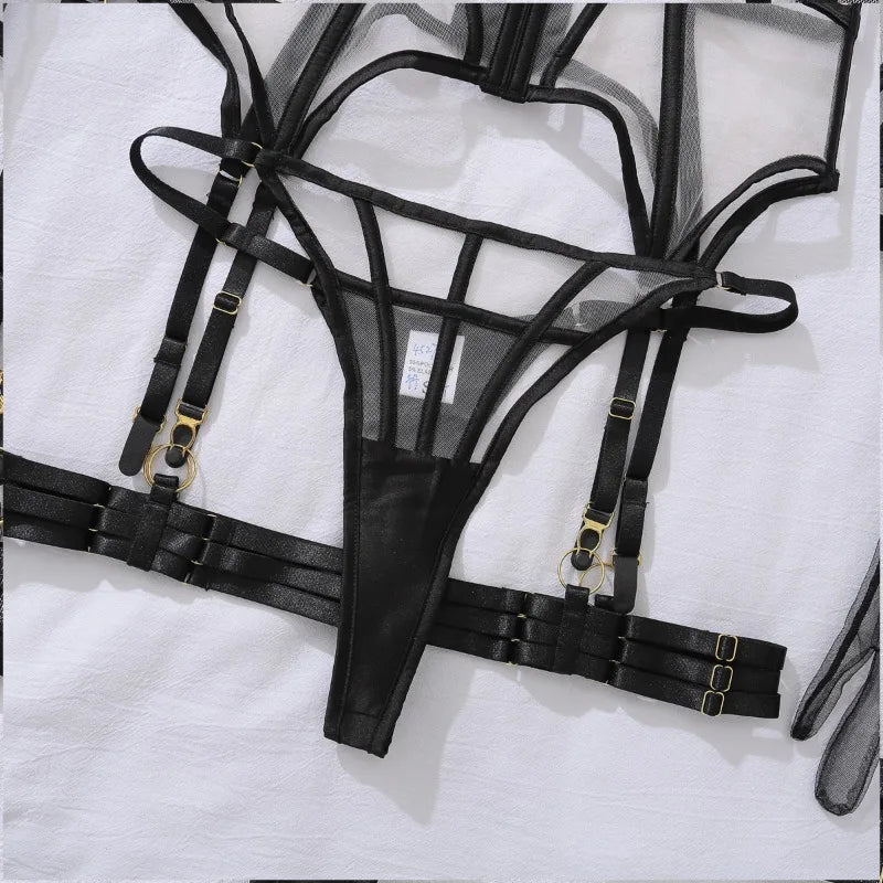 Mesh Patchwork Lingerie Set