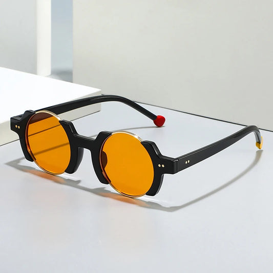 SO&EI Ins Popular Fashion Round Women Punk Sunglasses Retro Rivets Men Trending Yellow Blue Sun Glasses Gradient Shades UV400