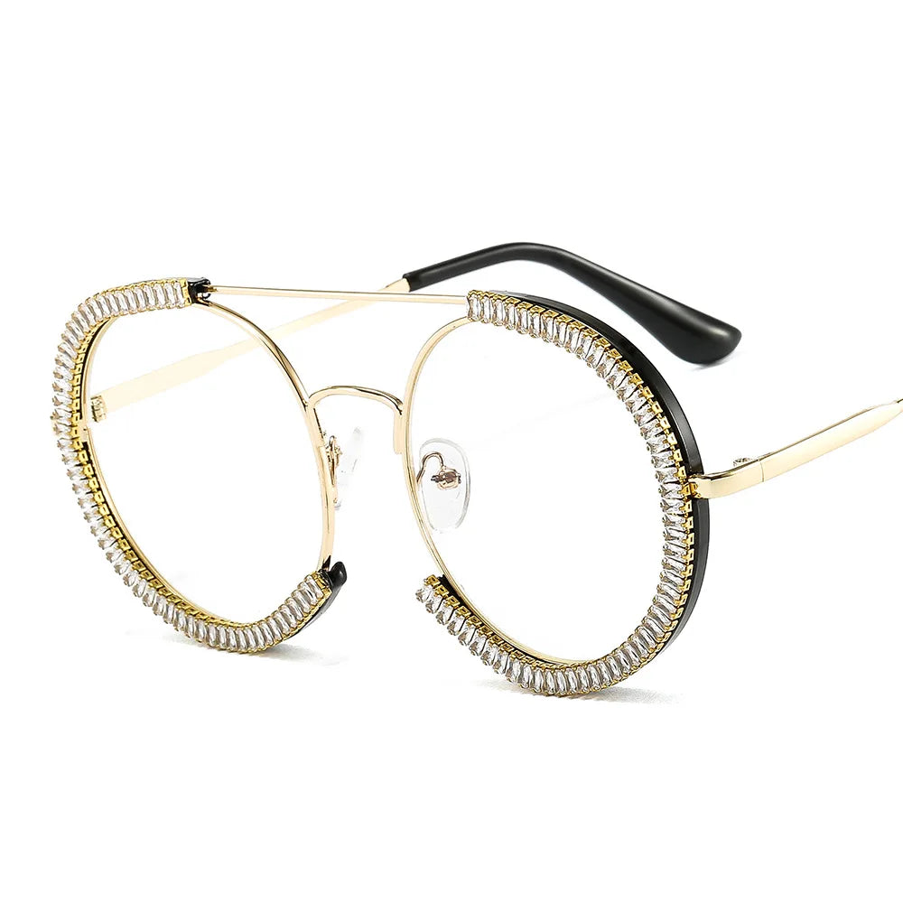 Diamond Round Sunglasses Women 2022 Crystal Blingbling Sun Glasses Men Female Plain Sun Glasses Lunette De Solei Sunglasses