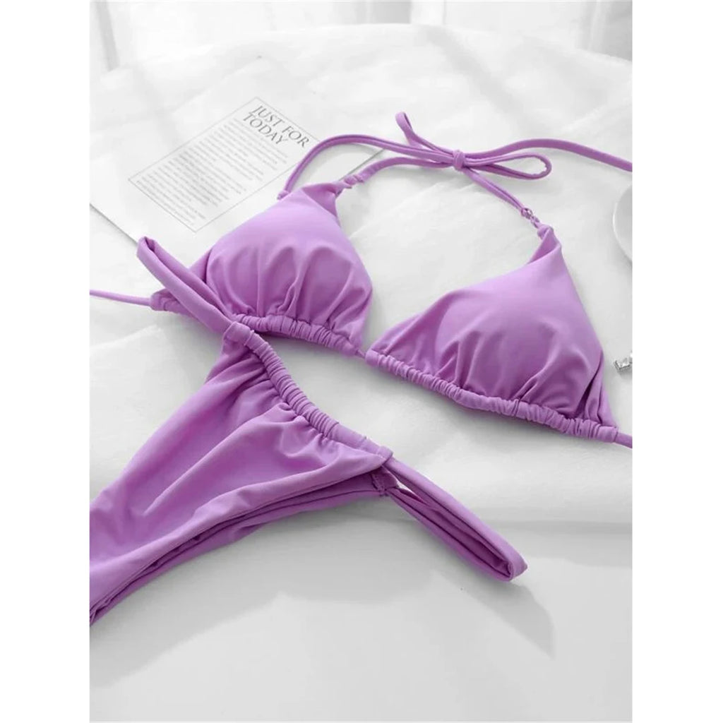 Women’s Halter High‑Leg Bikini Set – Sexy Two‑Piece Swimsuit in 14 Colors, V4010 Summer Beachwear