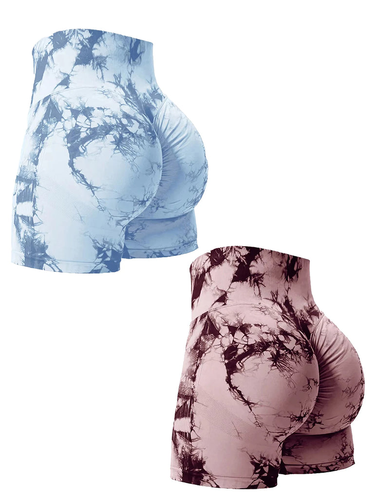 Women’s Tie‑Dye High‑Waist Seamless Gym Shorts – 2PCS Stretch Fitness Shorts, Butt‑Enhancing, Skinny Sport Style