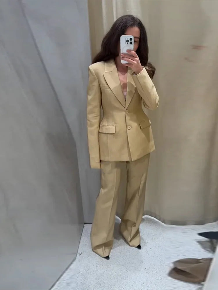Casual Lapel Single Breasted Coats Straight Long Pants Sets Elegant Solid Suit Jackets Set for Women 2025 New Office Lady Suits