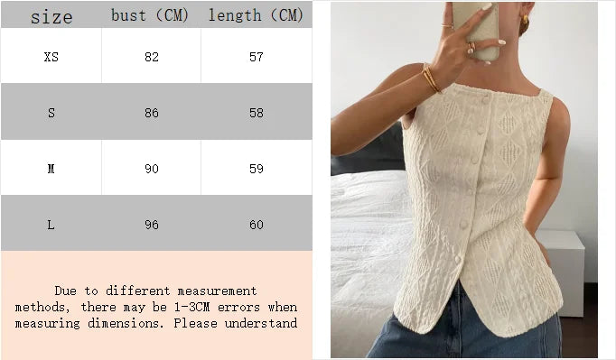 Women’s Sleeveless Geometric‑Texture Single‑Breasted Shirt – Casual Summer Minimalist Top