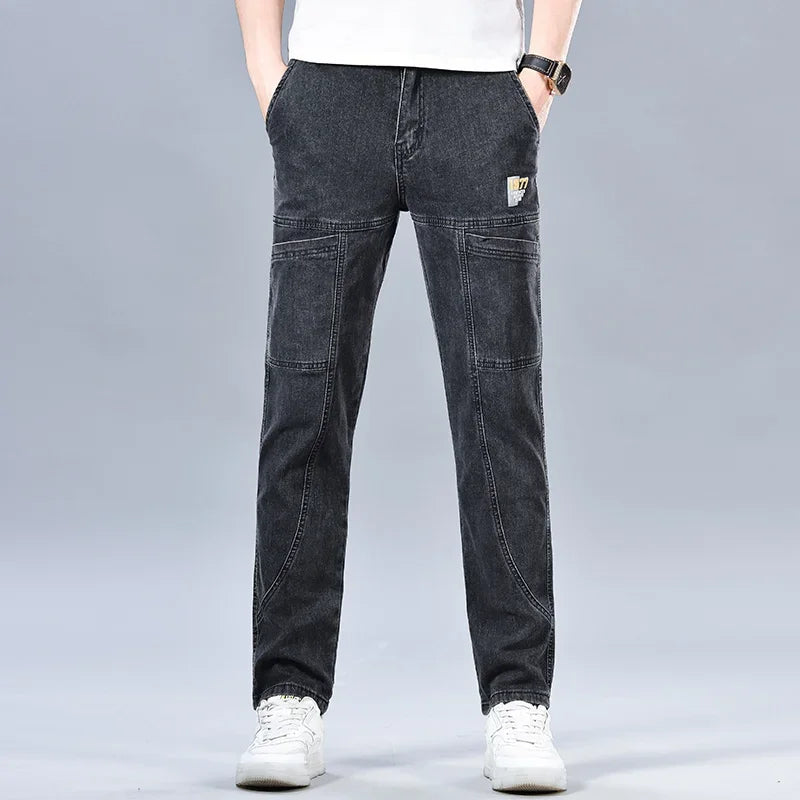 Multi‑Pocket Stretch Denim Jeans