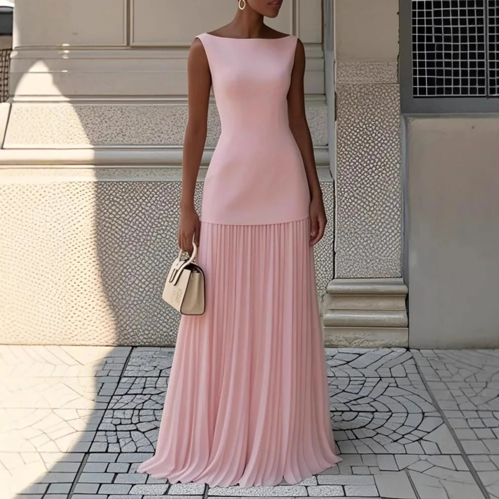 Women’s 2026 Spring/Autumn Two‑Piece Set – Elegant Pleated Dress with Matching Vest Overskirt for Parties & Fashion Wear