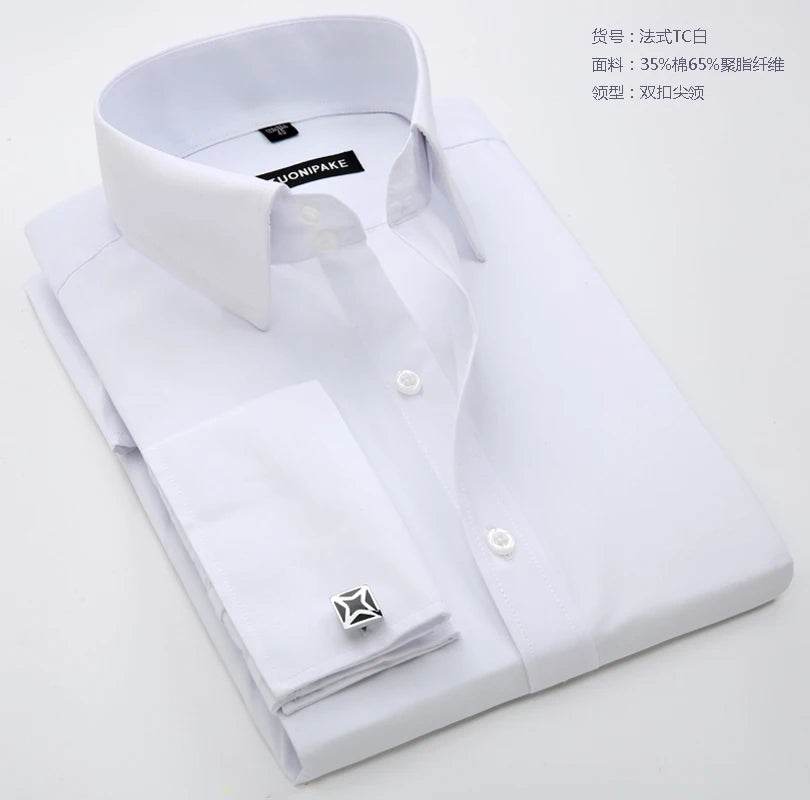 Men’s French Cufflink Slim‑Fit Business Shirt