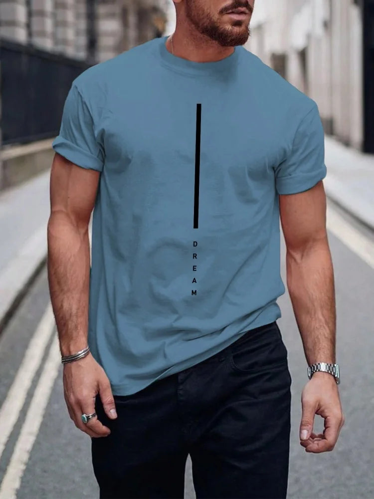 Men’s Oversized Letter‑Print T‑Shirt – Summer Loose Fit Sports Casual Short Sleeve Top
