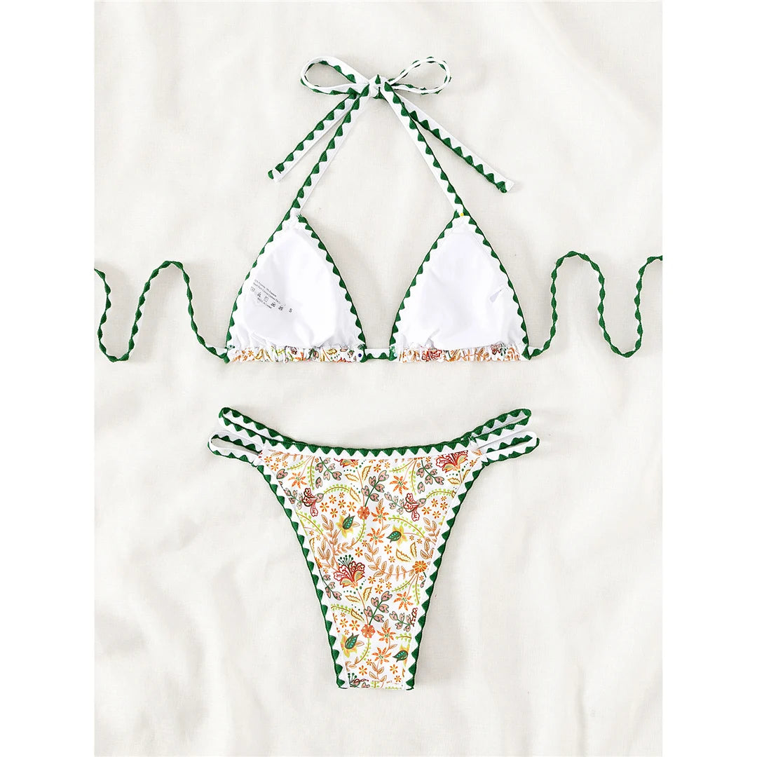 Flower Print Halter Brazilian Bikini