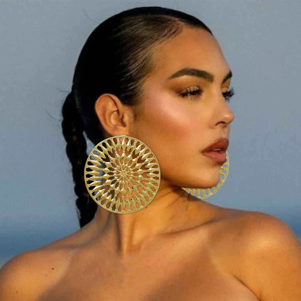 African Big Copper Drop Earrings Gold Color Stud Earrings Hollow Out Earings For Women Trend Jewelry Wedding Accessories
