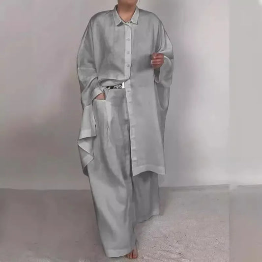 Casual Ladies Long Sleeve Single Breasted Straight Wide Leg Sets Fashion Women Set Elegant Solid 2 Piece 2025 New Pants Sets