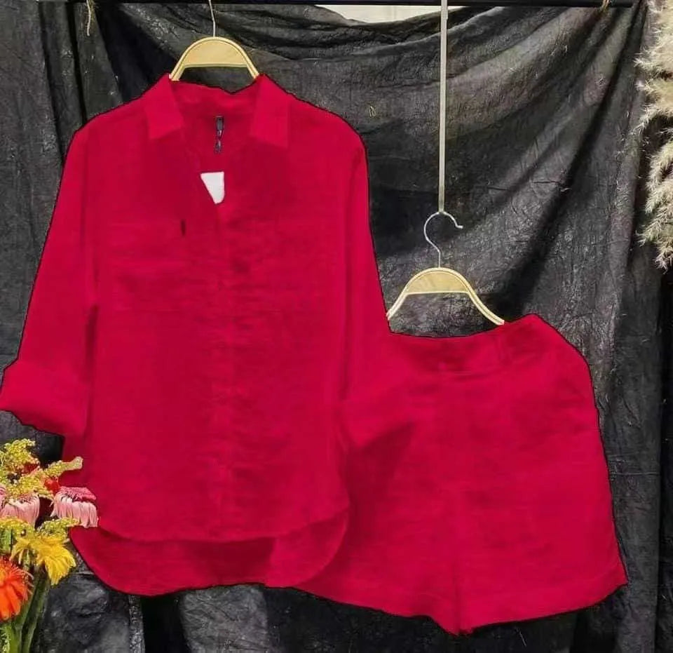 Spring Summer Short Set Women Fashion Green Casual Long Sleeve Shirt Top 2 Piece Set Female Holiday Solid New Suit Lady Clothing