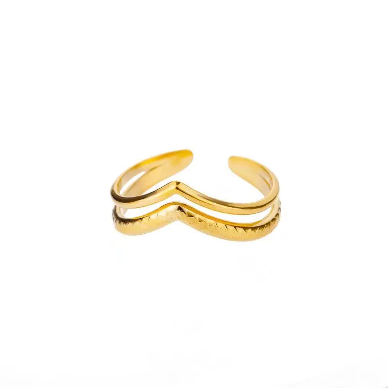 Minimalist Textured Stainless Steel Geometric Rings – Gold Open Adjustable Couple Ring for Women & Men