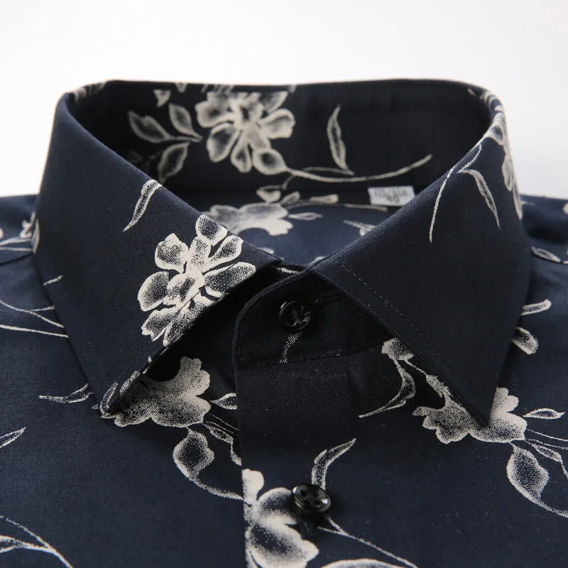 Men Long Sleeve Floral Print Shirt Brand Casual Fashion Button Up Printed Flower Shirts Dress Men Slim Fit Thin Clothing