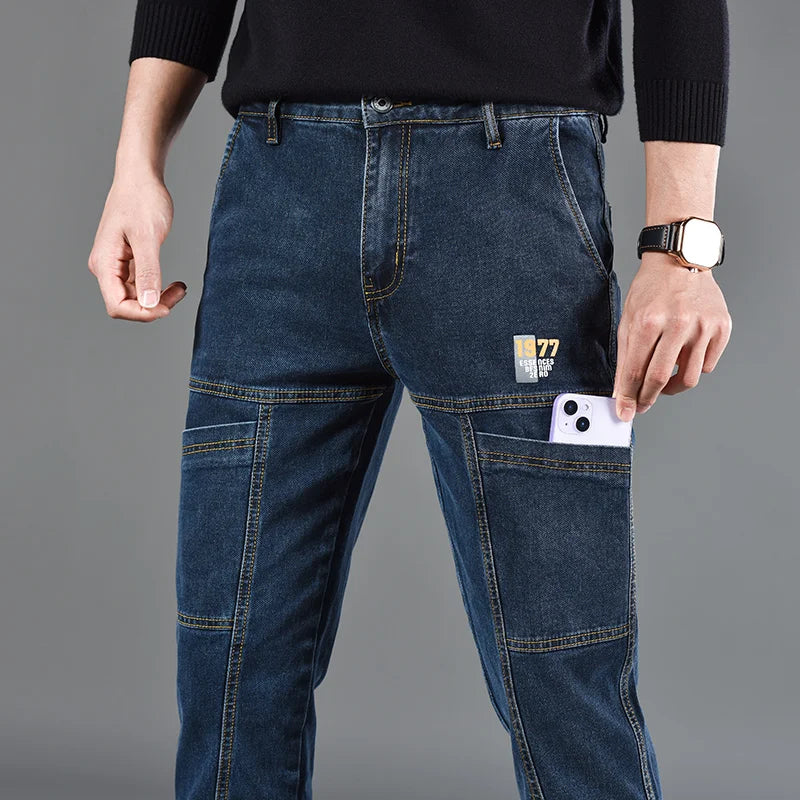 Six‑Pocket Fashion Print Jeans