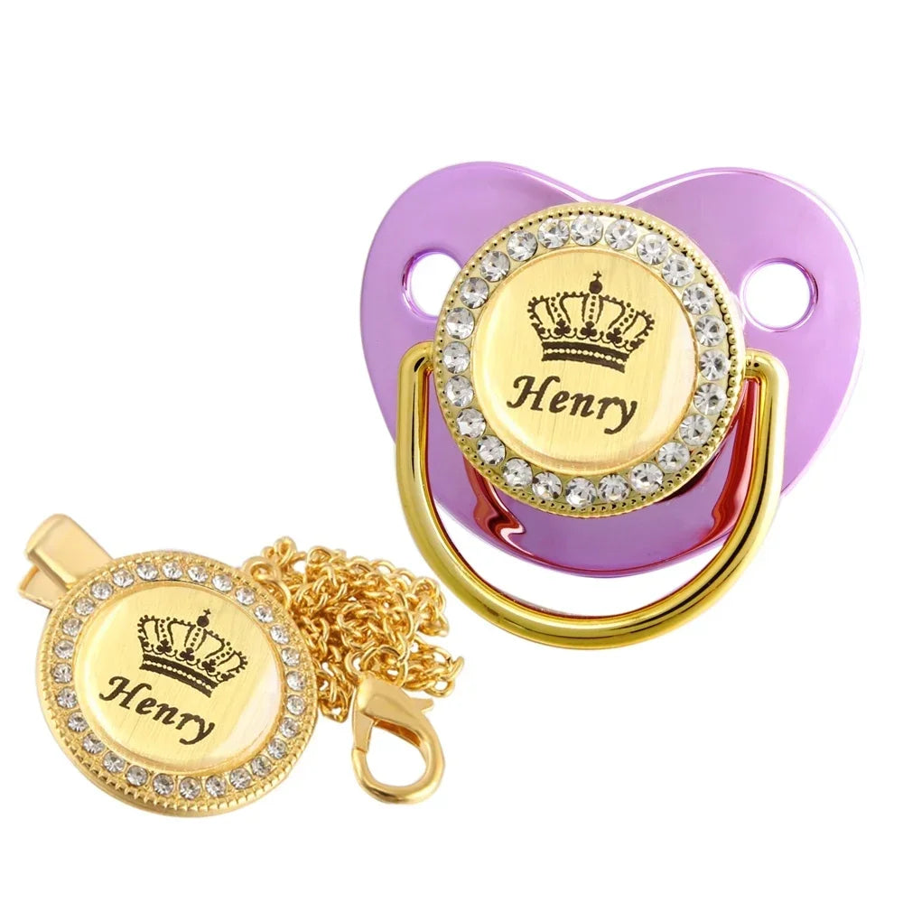 Customized Crown Name Baby Pacifier Dummy With Chain Clip 0-18 Months