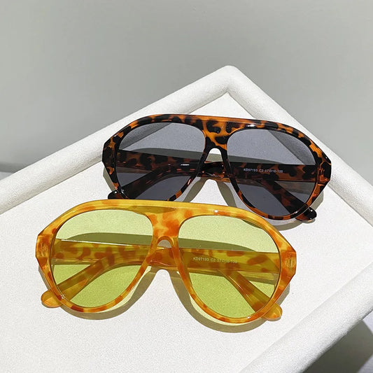 SO&EI Fashion Oversized Pilot Sunglasses Women Vintage Green Orange Shades UV400 Men Outdoor Sports Driving Gradient Sun Glasses