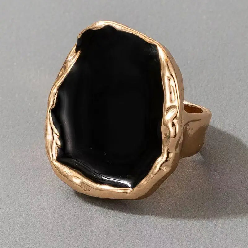 Bohemian Metal Big Black Stone Ring – Gothic Vintage Statement Jewelry for Men & Women