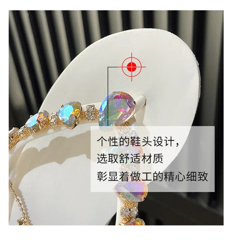 Women’s High Heeled Flip Flops — Diamond Slope Heel Slippers Elegant Beach Sandals