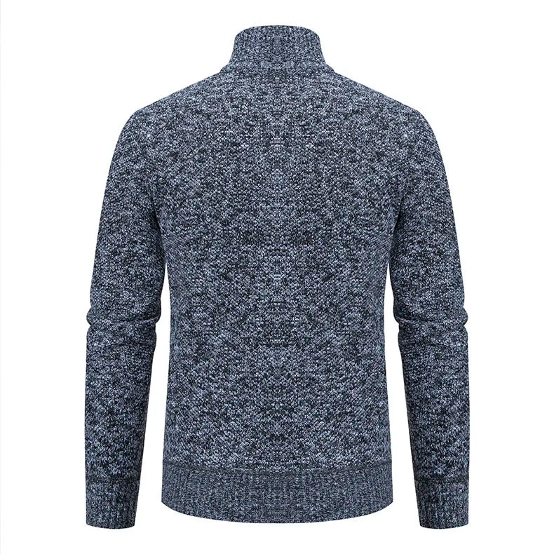 Mens Windproof Jacket Full Zip Fleeced Sweater Cardigan Contrast Stand Collar Sweaters Coat Autumn Winter Velvet Clothes