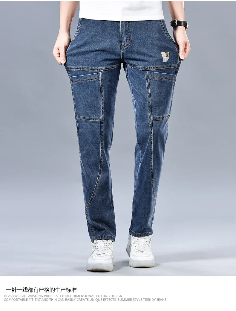 Multi‑Pocket Stretch Denim Jeans