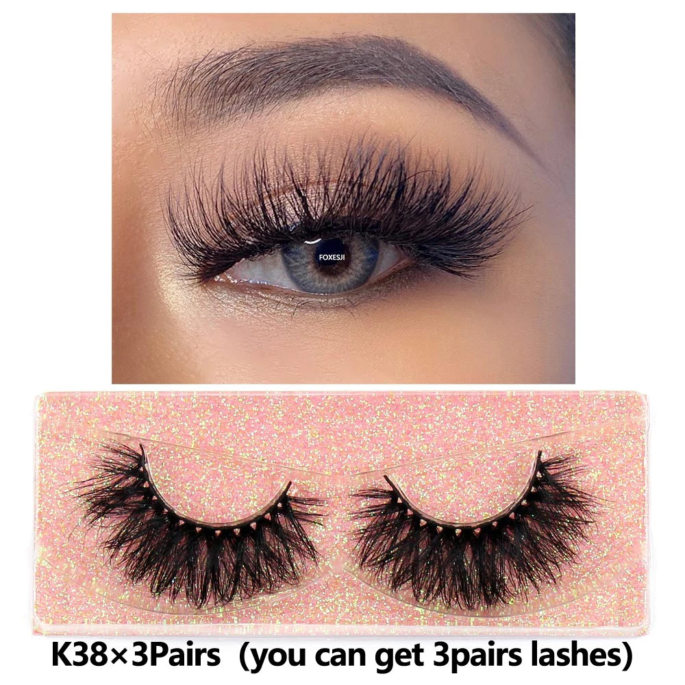 FOXESJI 3Pairs 3D Mink Lashes Fluffy Wispy Soft Corss Mink Fake Eyelashes Reusable Lash Extension Thick False Eyelashes Makeup