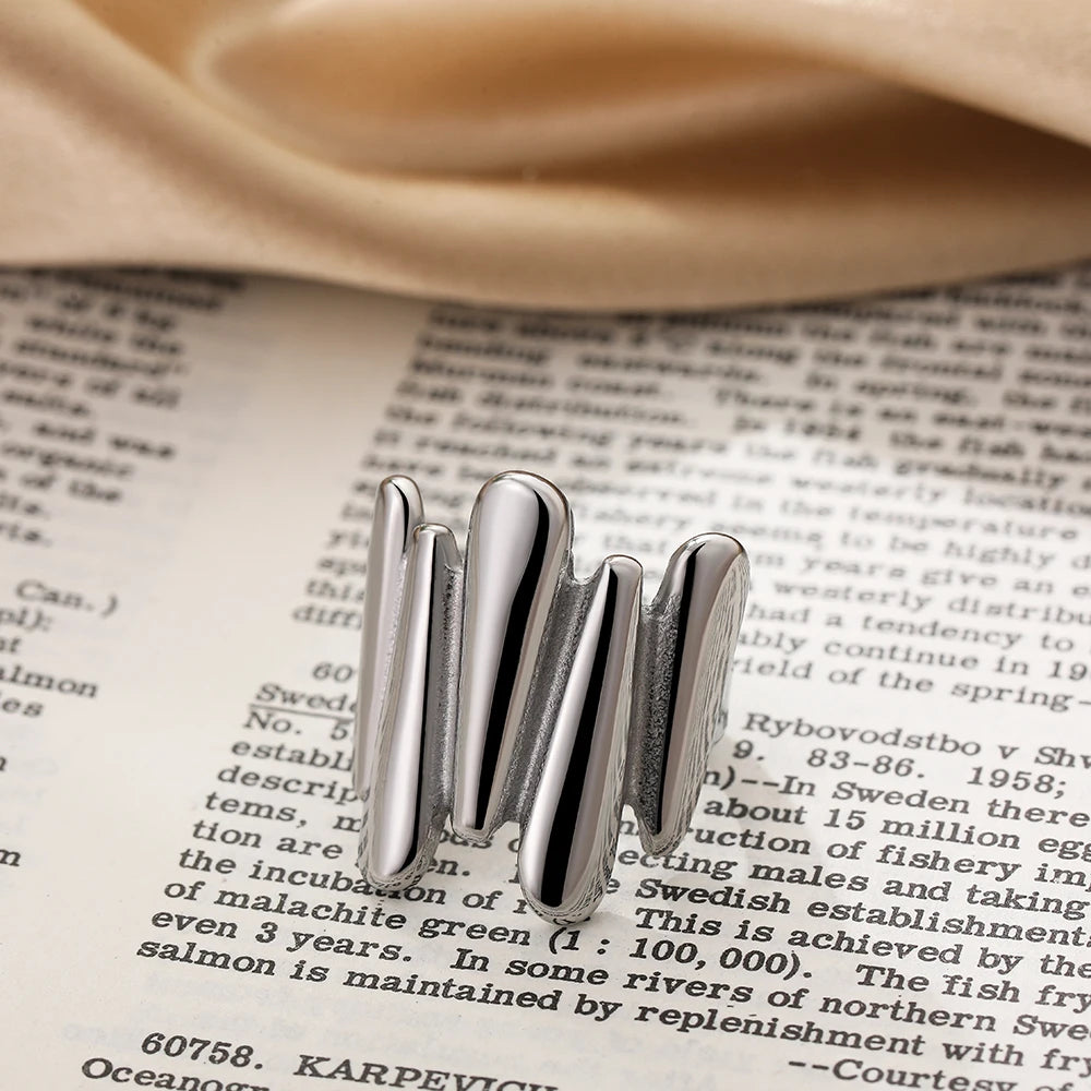 Vintage Stainless Steel Rings for Women Punk Chunky Irregular Smooth Adjustable Open Ring Jewelry Weddings Gifts