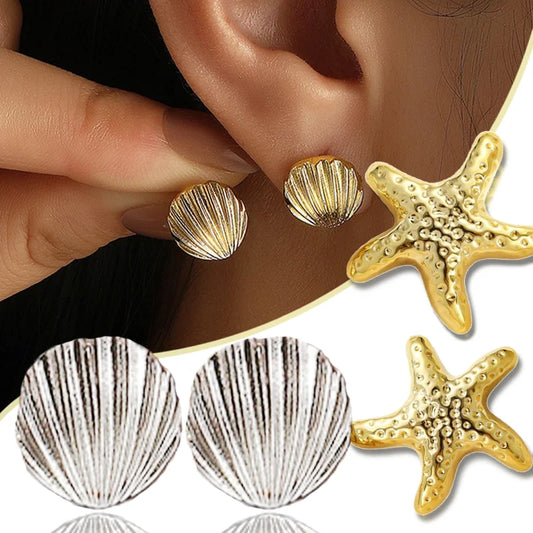 Vintage Metal Shell Stud Earrings for Women Trendy Accessories Personalization Jewelry Earrings Daily Wear Creative Jewelry Gift
