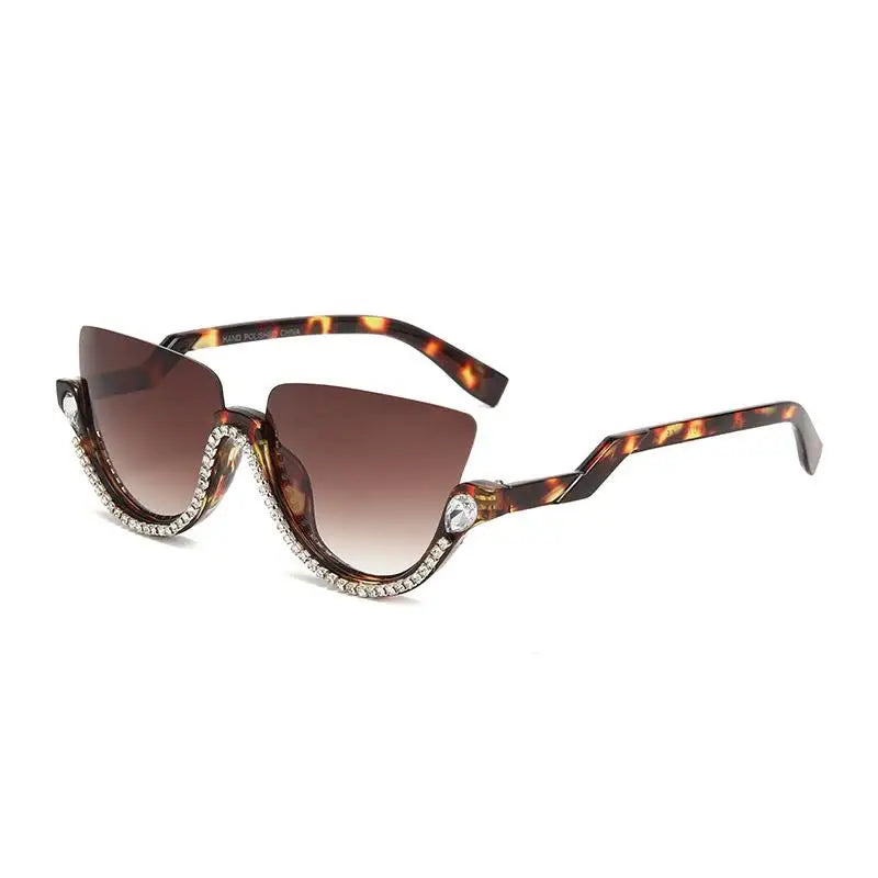 :Diamond Cat Eye Sunglasses for Women, Semi-Rimless Sun Glasses, Crystal Frame, Rhinestone Eyewear,Luxury Brand Designer,2023