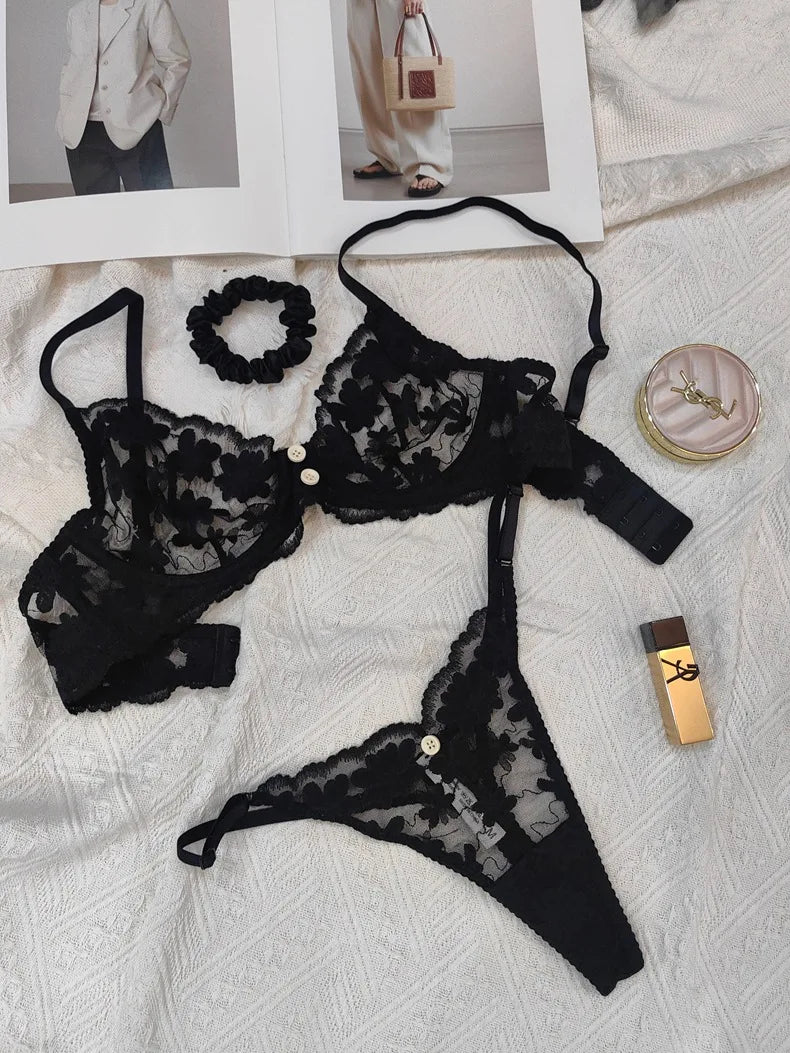 French‑Style Embroidered Transparent Lingerie Set