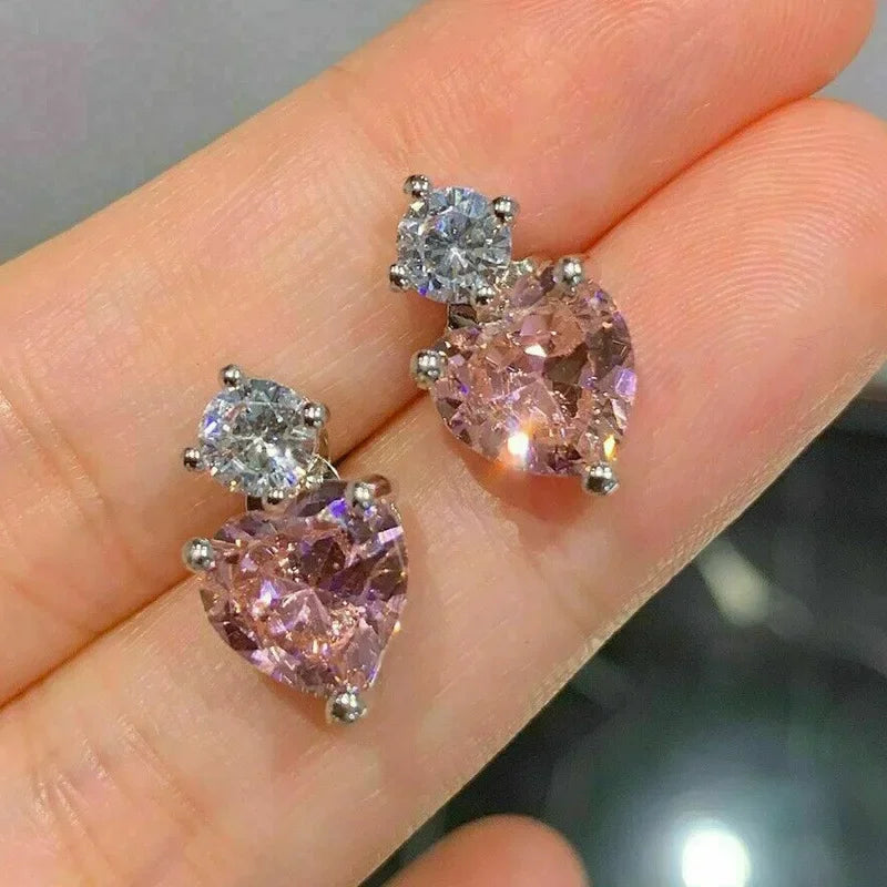 2025 New Arrivals Fashion Luxury silver color korean Zircon Stud Pink Earing Earrings For Women Girl Party Gift Jewelry Z7