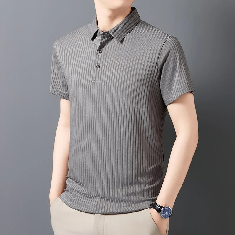 Striped Short‑Sleeve Polo Shirt