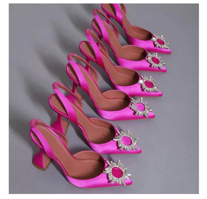 Silk Bow Rhinestone High Heels
