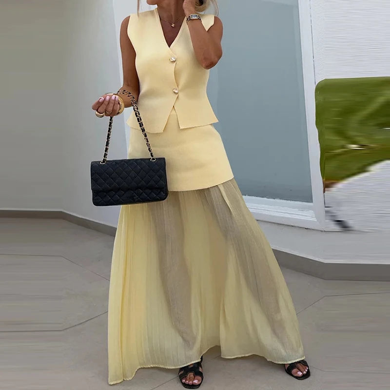 Women’s Elegant Patchwork Knitted Two‑Piece Dress Set