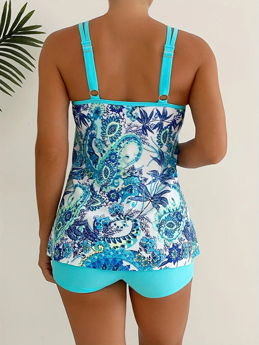 Women's two-piece Paisley leaf print swimsuit