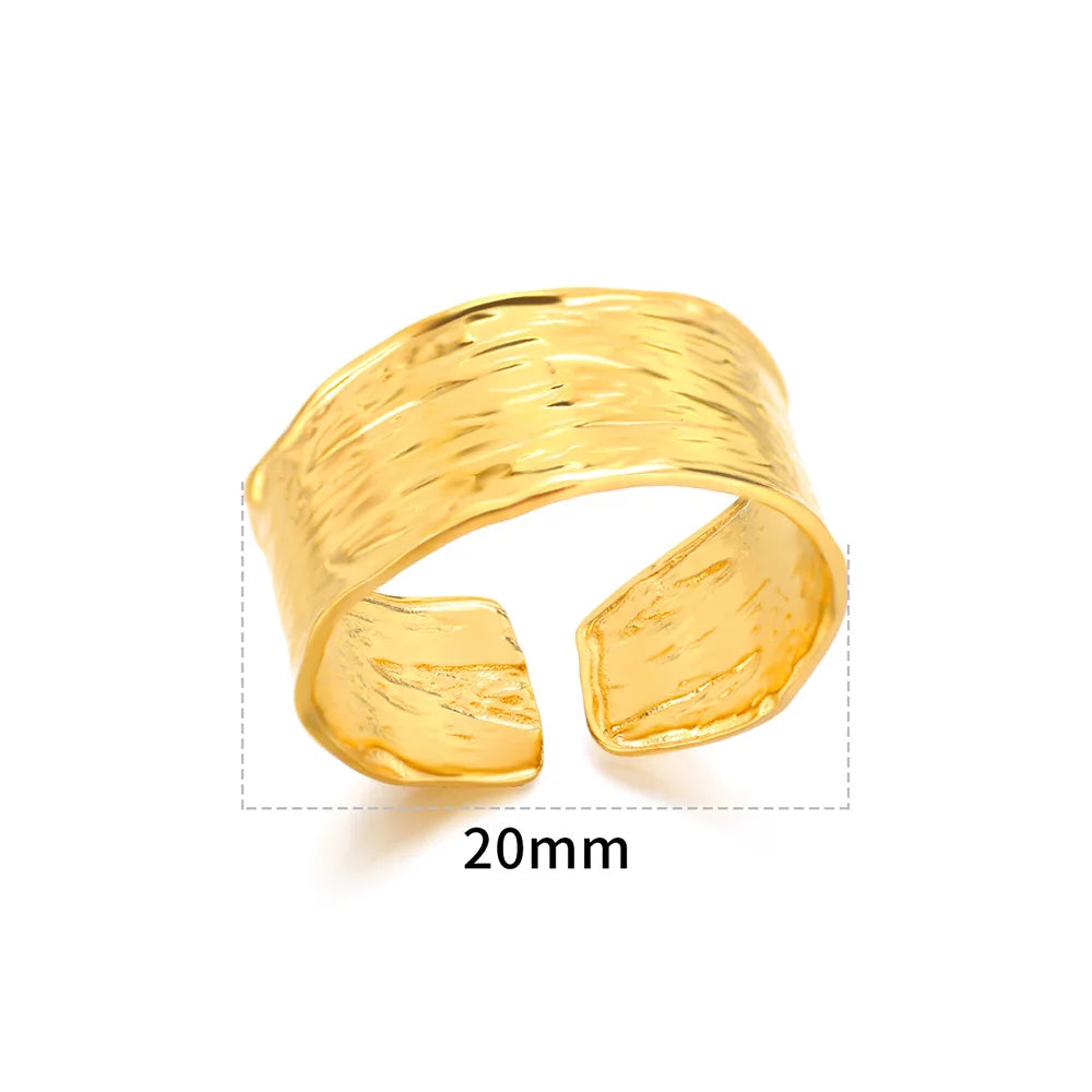 Minimalist Textured Stainless Steel Geometric Rings – Gold Open Adjustable Couple Ring for Women & Men
