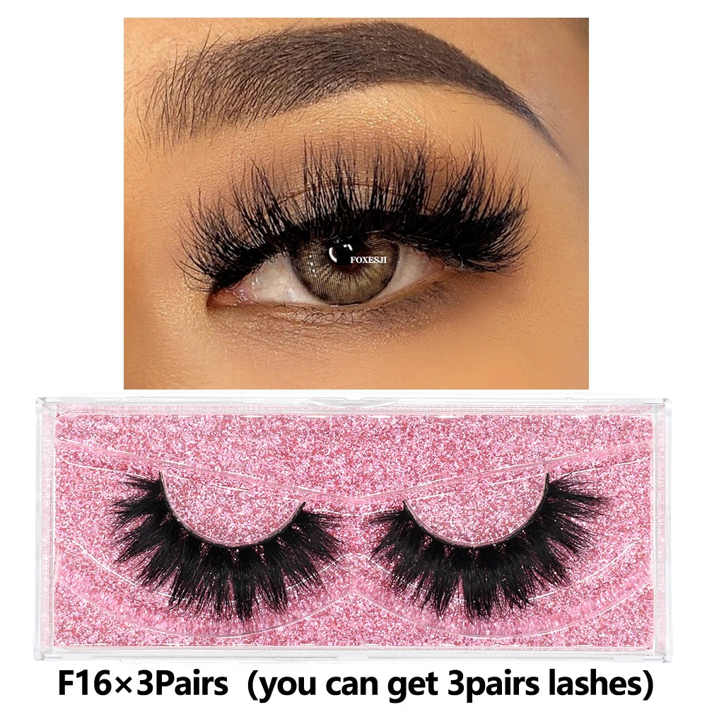 FOXESJI 3Pairs 3D Mink Lashes Fluffy Wispy Soft Corss Mink Fake Eyelashes Reusable Lash Extension Thick False Eyelashes Makeup