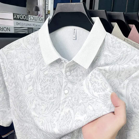 New Men's Business Casual Short Sleeved Shirt Solid Color Polo Shirt Fashionable Breathable Comfortable Versatile Top