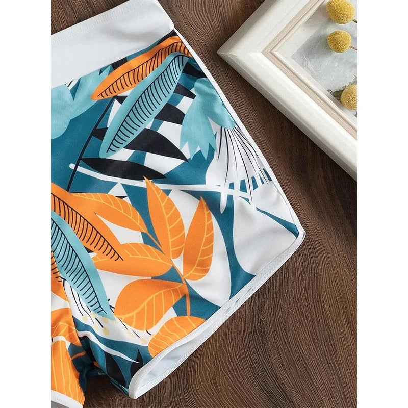 2023 Women’s Halter High‑Waist Bikini Set – Printed Short Swimsuit Two‑Piece Beachwear
