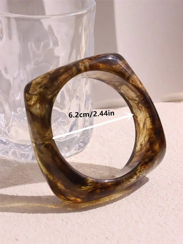 HUANZHI Vintage Resin Triangle Wide Bangle Bracelet