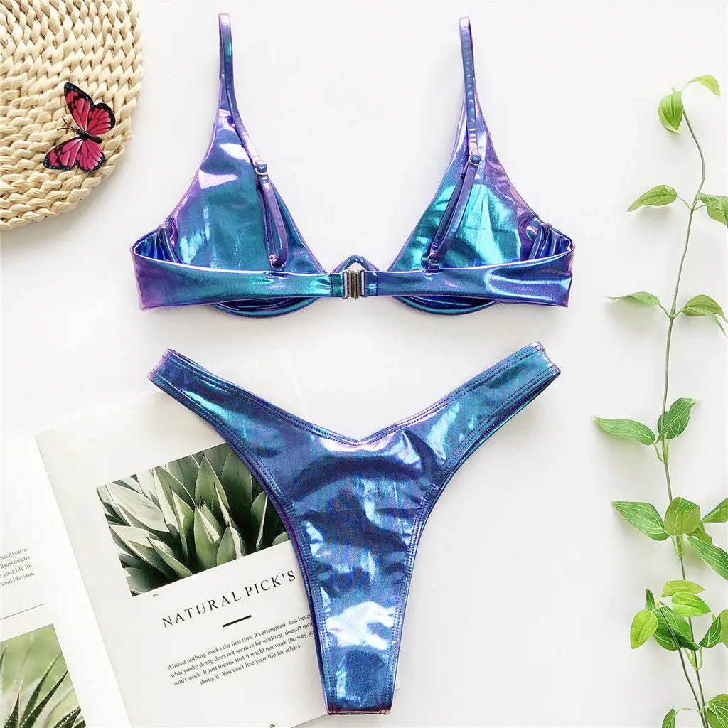 Women’s V‑Bar Underwire Bikini – V‑Shape Wire Two‑Piece Swimsuit S–XL (V439)