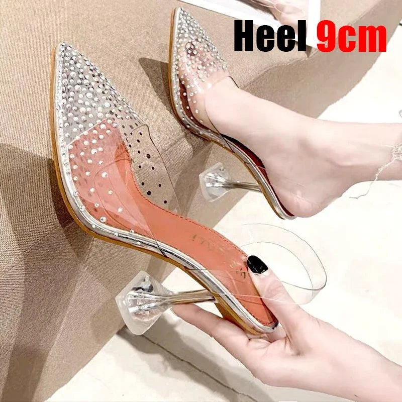 Luxury Women PumpsTransparent High Heels Sexy Pointed Toe Slip-on Wedding Party Brand Fashion Shoes For Lady Size 34-41