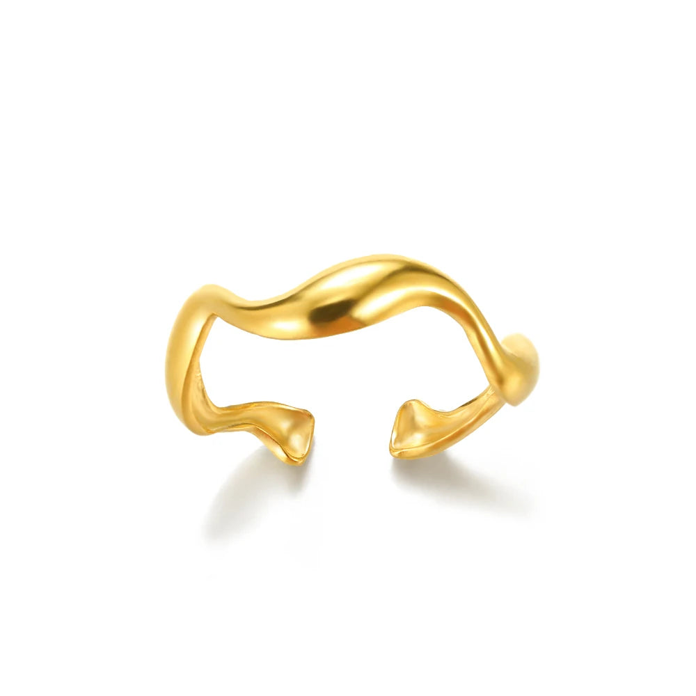 Minimalist Textured Stainless Steel Geometric Rings – Gold Open Adjustable Couple Ring for Women & Men