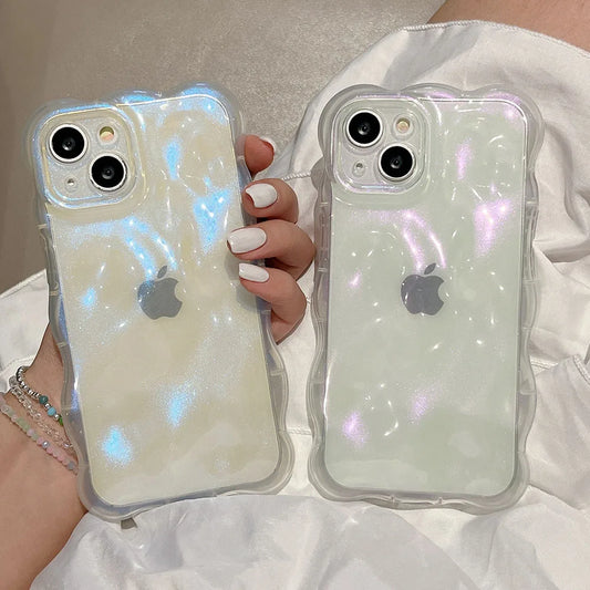 Transparent Bubbles Shape Curly capa for iPhone 13 14 12 Pro Max 11 16 Pro 15 Plus Case Glitter Shockproof Bumper Cover Soft