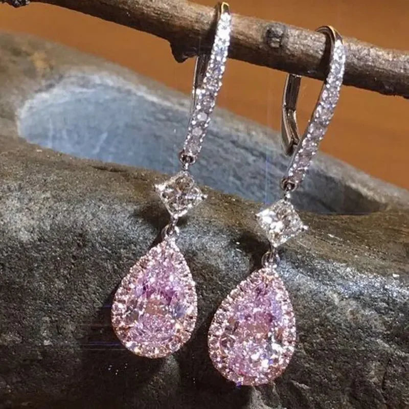 2025 New Arrivals Fashion Luxury silver color korean Zircon Stud Pink Earing Earrings For Women Girl Party Gift Jewelry Z7