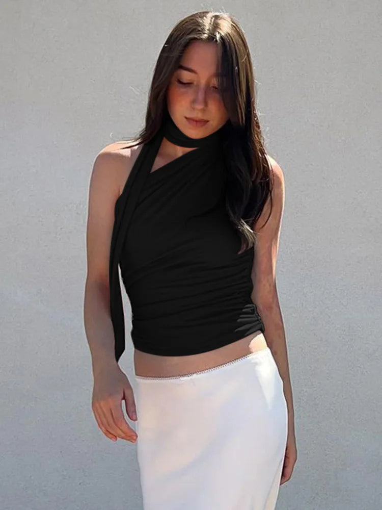 Women’s Backless Halter Crop Top – Sexy Off‑Shoulder Y2K Sleeveless Summer Tank for Club & Casual Wear